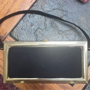 Vintage Black and Brass Box Purse Red Lining Hard Unique Hand Bag Clutch
